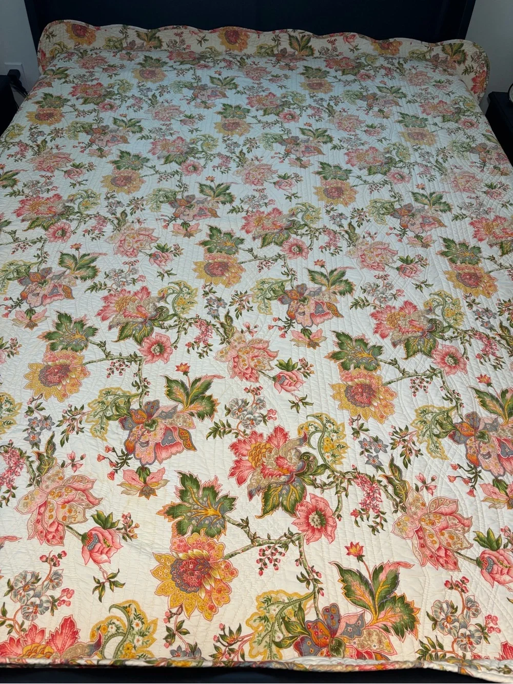 Embroidery Kantha Quilt Bedspread Floral Boho Gypsy Blanket Reversible 66x64”